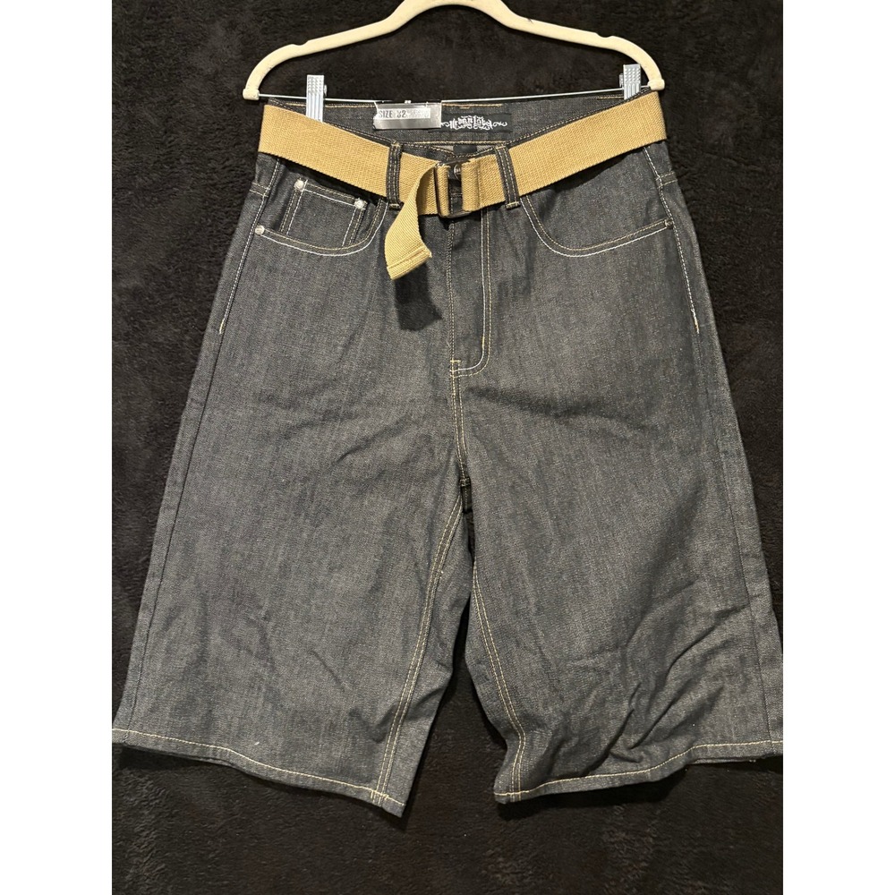 Urban Label‎ Mens Denim Jean Shorts with Belt Size 32 Y2K Skater Grunge